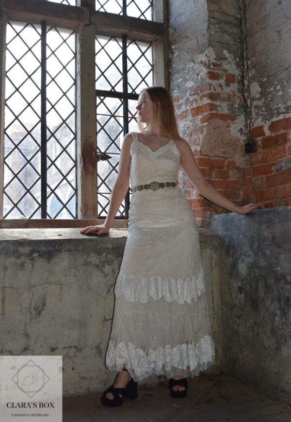 1940s tulle dress and 1920s raffia hat