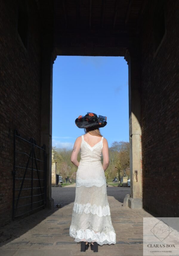 1940s tulle dress and 1920s raffia hat