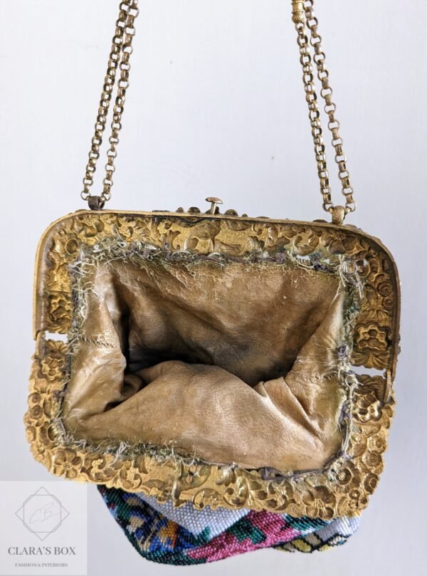 19th century beaded leather purse, Georgian, image of a hound
